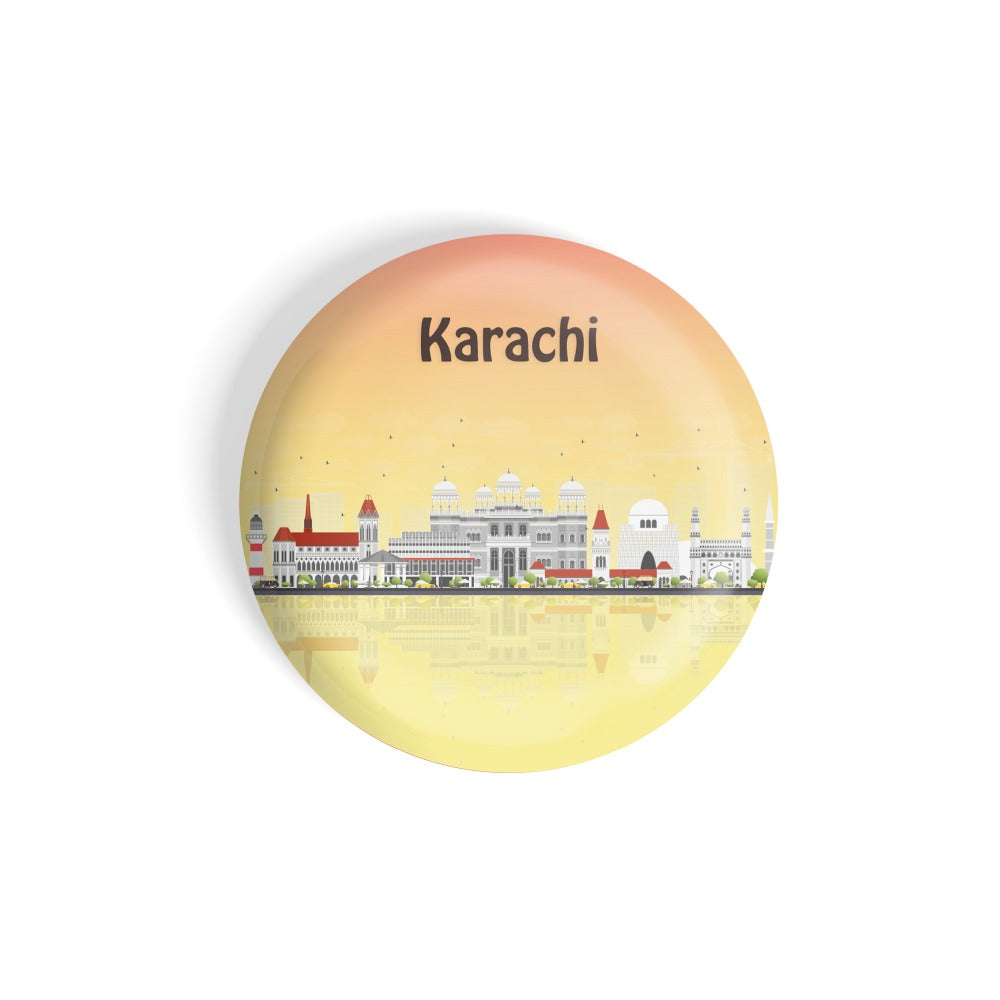 dhcrafts Round Fridge Magnet Multicolour Places Karachi City In Pakistan Glossy Finish Design Pack of 1 (58 mm)
